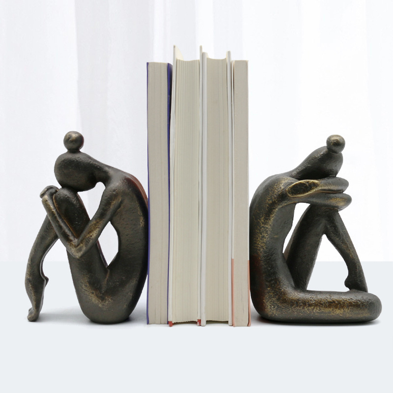 Cubicle Shelf Organizer - Thinking Statue Bookend Resin Sculpture for