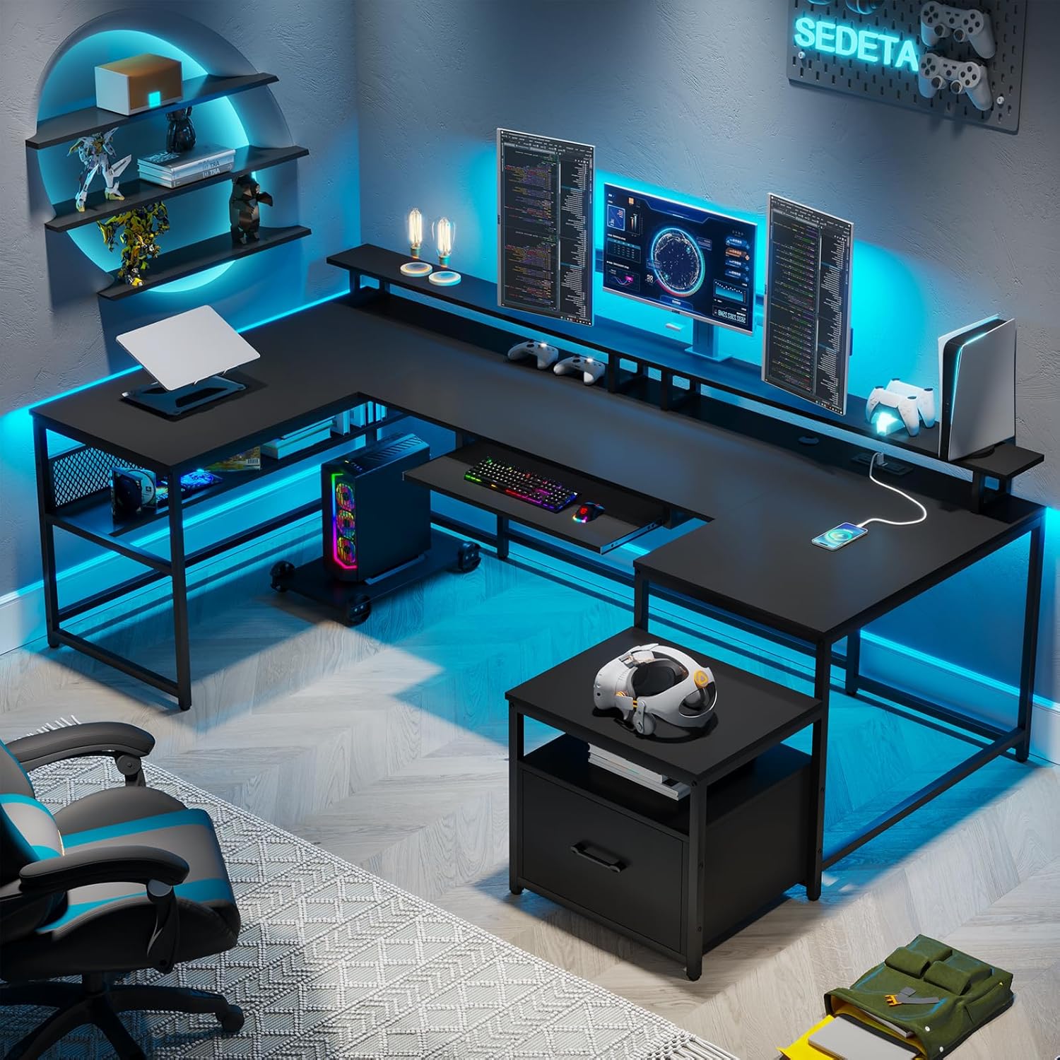 Office Furniture Outlet - U Shaped Desk,101.5''Reversible L Shaped Home