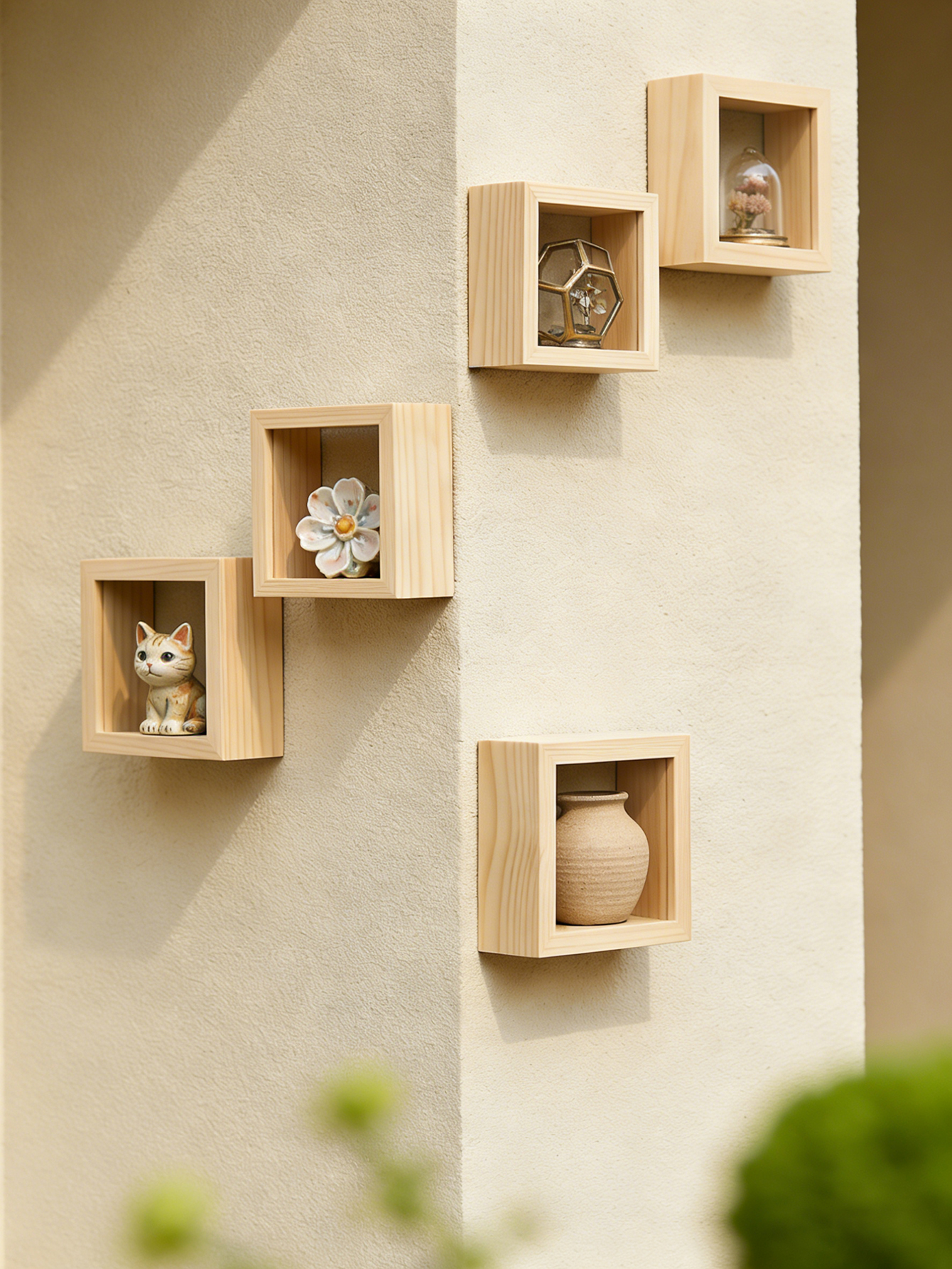 Cubicle Shelf Organizer - Wooden Cube Wall Shelves Mini Floating