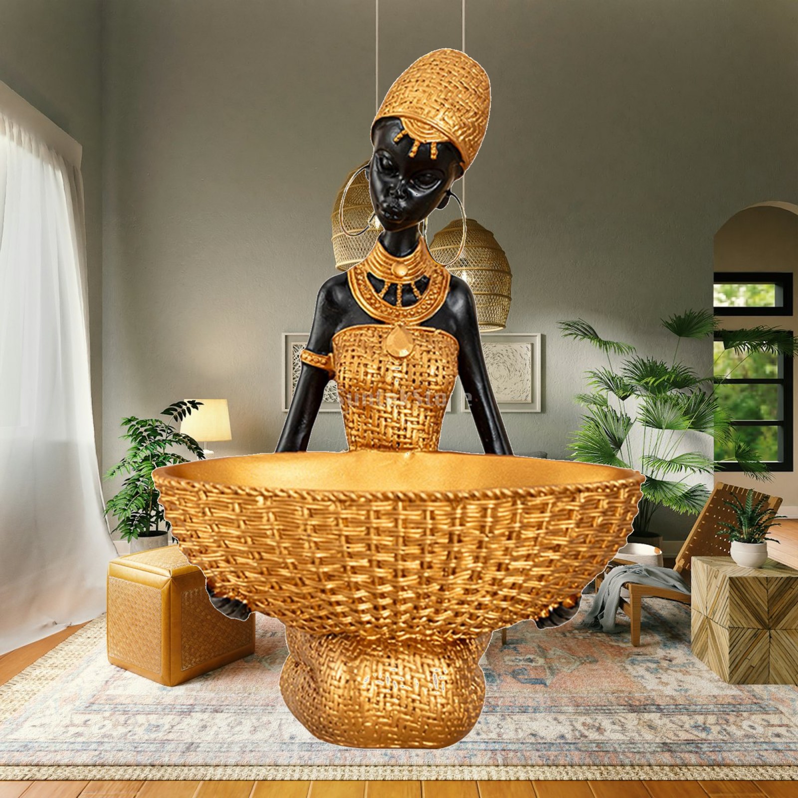 Cubicle Shelf Organizer - Luxury African Woman Statue Resin Tray