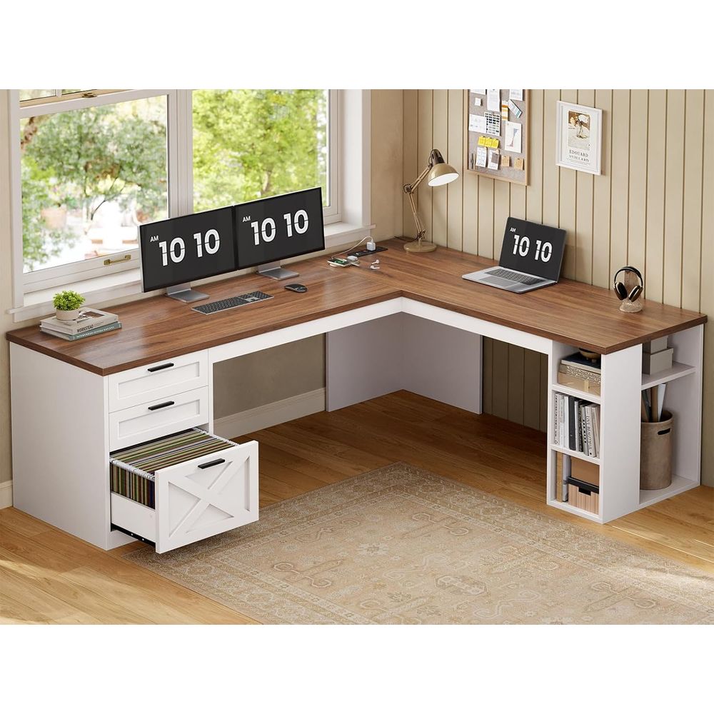 67 L-Shaped Desk with 3 Drawer - đánh giá và giá Office Furniture Outlet
