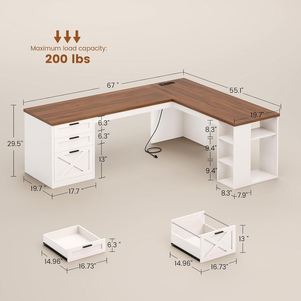 67 L-Shaped Desk with 3 Drawer - đánh giá và giá Office Furniture Outlet